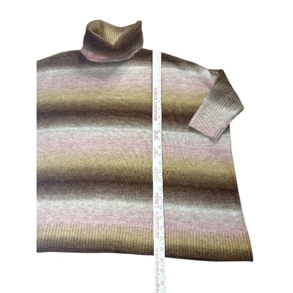 Loft Ombre Turtleneck Poncho Stripe Pullover Knit Oversize Sweater Medium Cozy - Picture 9 of 10